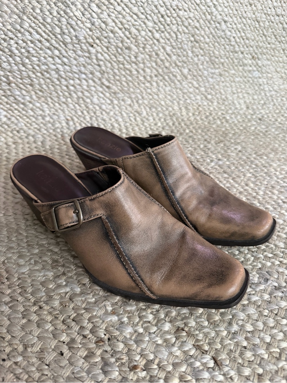 kenzie Bronze Metallic Leather Slip-On Buckle Mules